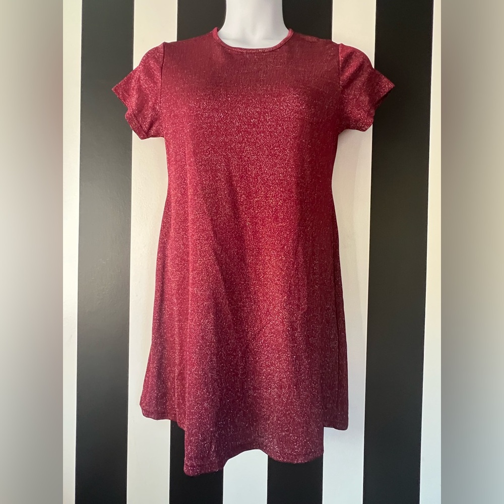 90’s Vintage Sparkling Burgundy Lurex Mod Metallic Shift Dress